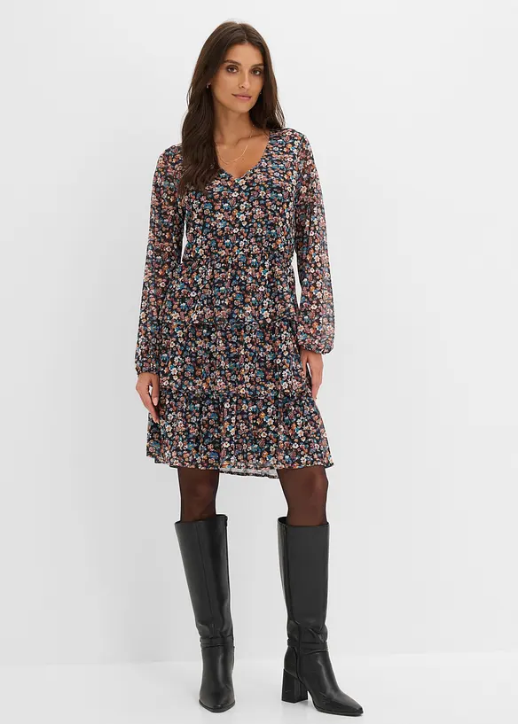 Robe courte en mesh avec col en V, bonprix