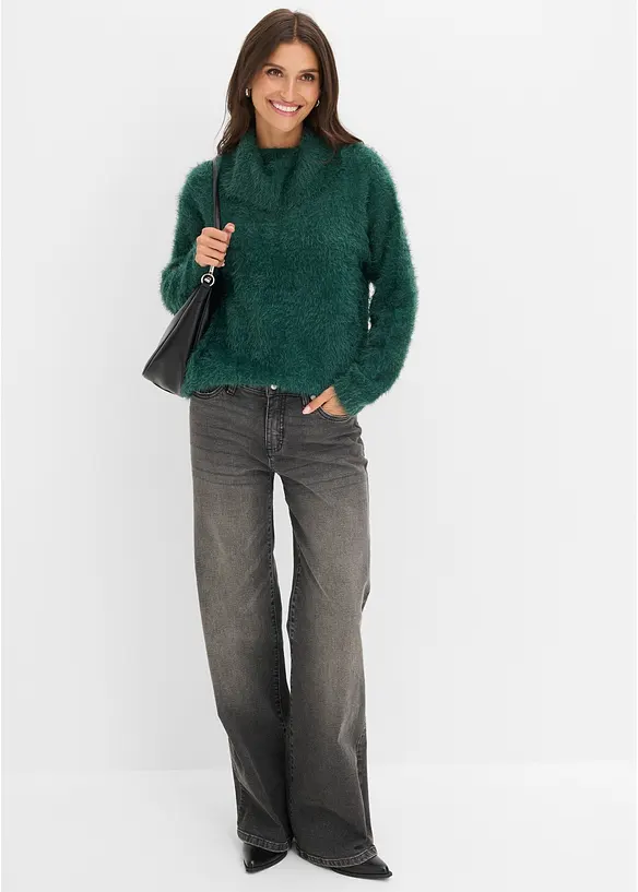 Pull col roul&eacute; en douce maille poilue, bonprix