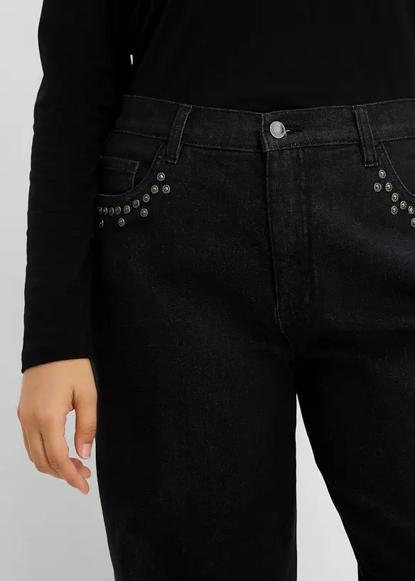 Wide-Leg-Jeans, High Waist mit Nietenbesatz, bonprix