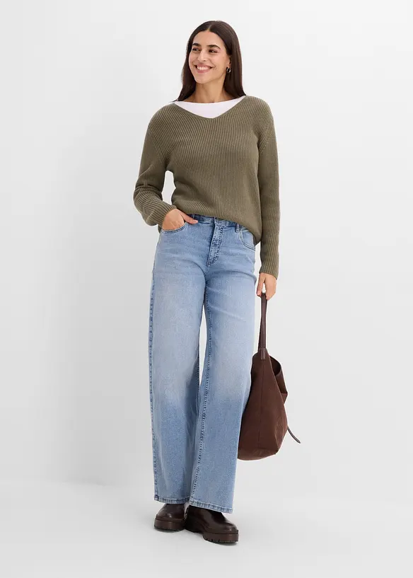 Pull en maille c&ocirc;tel&eacute;e 100% coton, bonprix