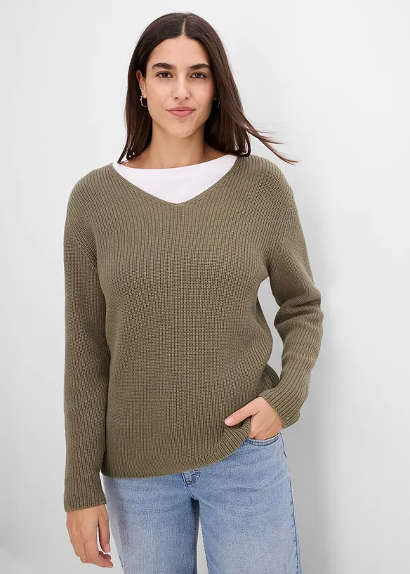 Pull en maille c&ocirc;tel&eacute;e 100% coton, bonprix