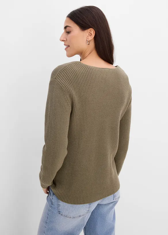 Pull en maille c&ocirc;tel&eacute;e 100% coton, bonprix