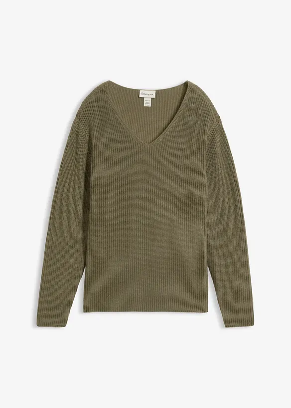 Pull en maille c&ocirc;tel&eacute;e 100% coton, bonprix