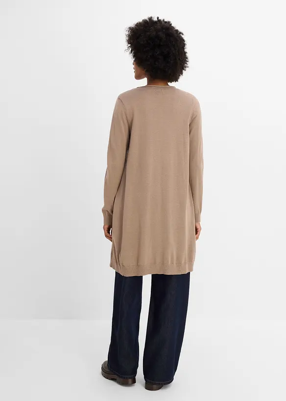 Gilet long en maille avec bordure roulott&eacute;e, bonprix