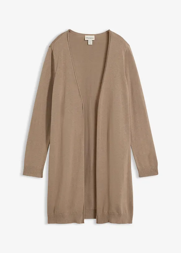 Gilet long en maille avec bordure roulott&eacute;e, bonprix