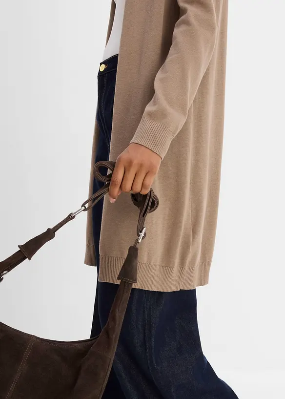 Gilet long en maille avec bordure roulott&eacute;e, bonprix