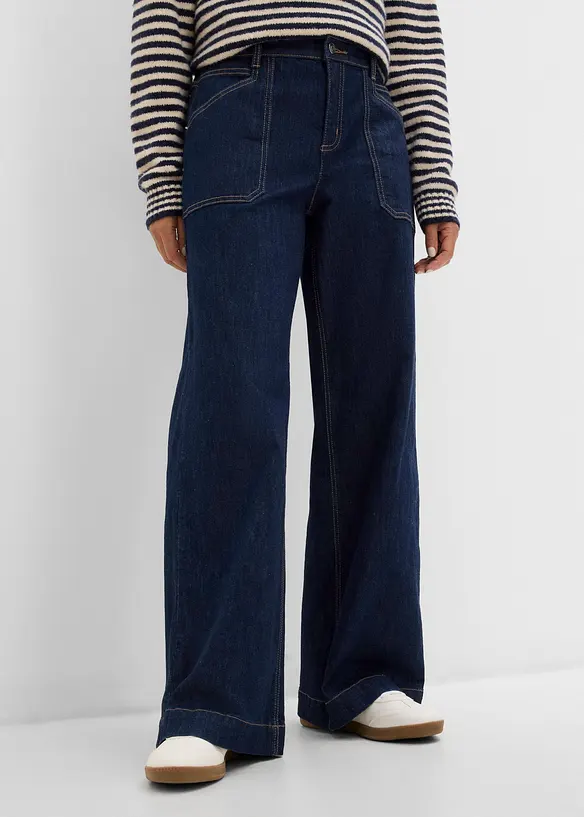 Jean Wide Leg taille mi-haute avec poches plaqu&eacute;es, bonprix