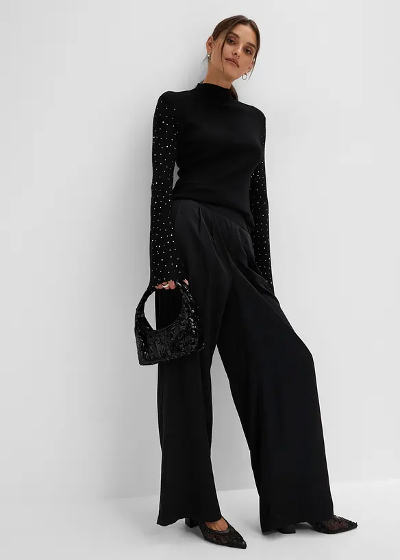 Pull en fine maille &agrave; manches trompette orn&eacute;es de strass, bonprix