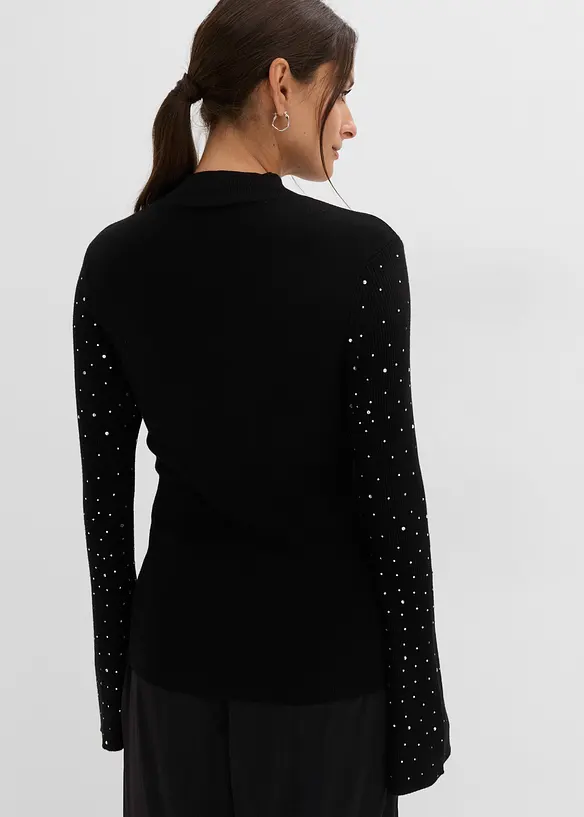 Pull en fine maille &agrave; manches trompette orn&eacute;es de strass, bonprix