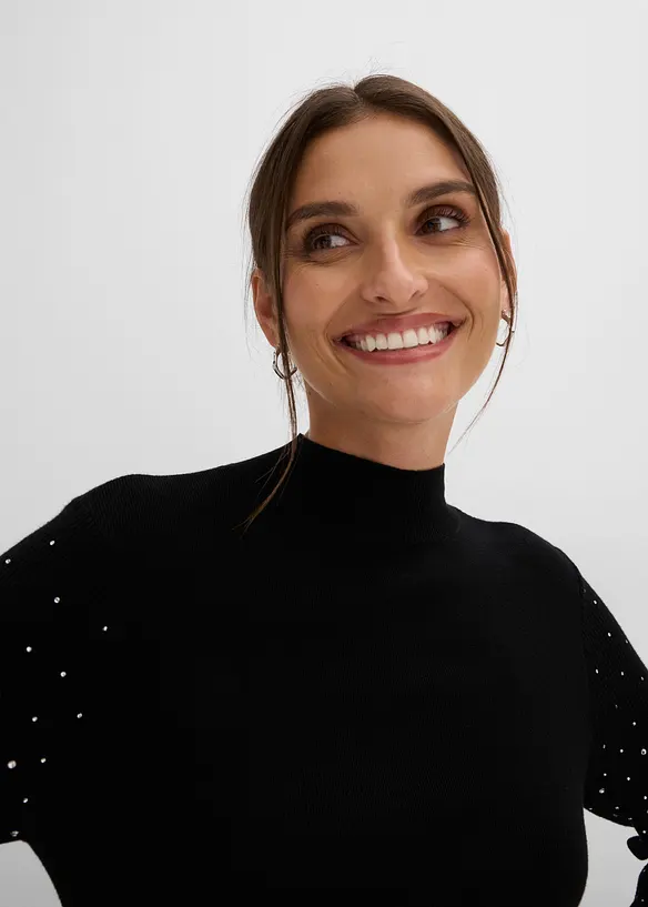 Pull en fine maille &agrave; manches trompette orn&eacute;es de strass, bonprix