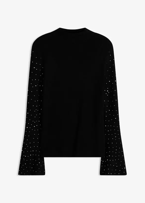 Pull en fine maille &agrave; manches trompette orn&eacute;es de strass, bonprix