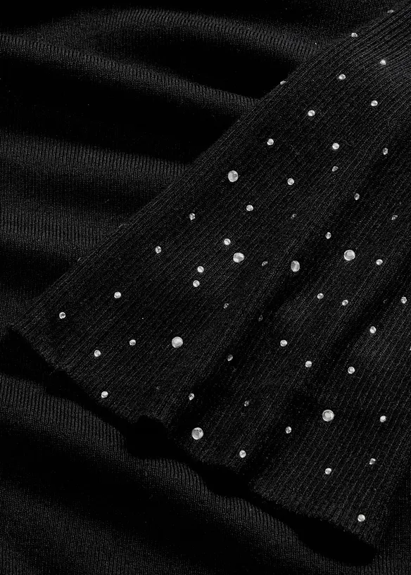 Pull en fine maille &agrave; manches trompette orn&eacute;es de strass, bonprix