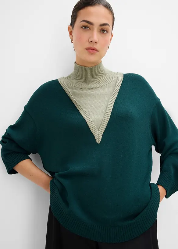 Pull doux &agrave; col chemin&eacute;e, viscose majoritaire, bonprix