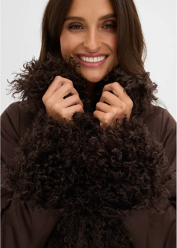 Manteau enduit avec bordures moutonn&eacute;es, bonprix