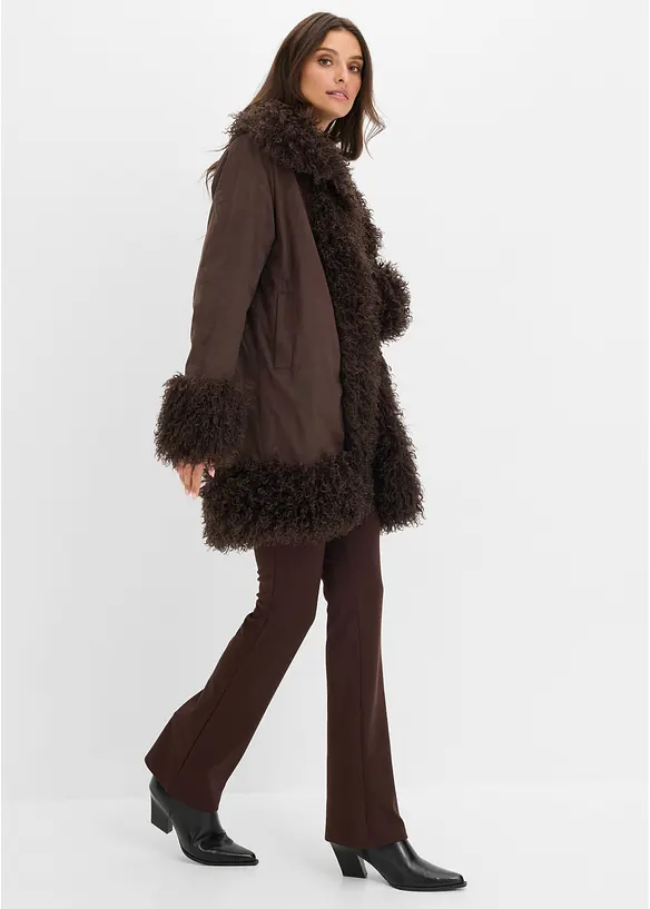 Manteau enduit avec bordures moutonn&eacute;es, bonprix