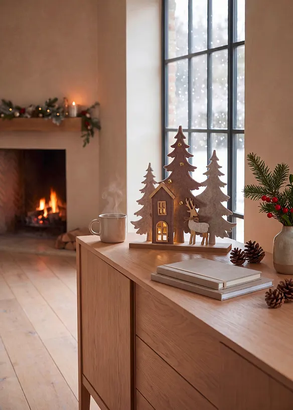 Objet d&eacute;co LED sapins avec maison, bonprix