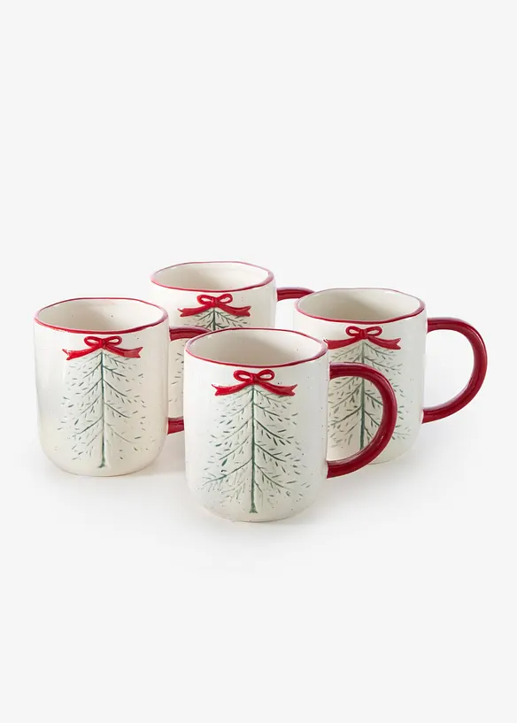 Lot de 4 tasses motif sapin avec n&oelig;ud, bonprix