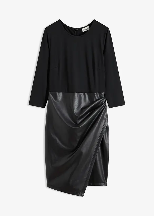 Lederimitat-Kleid mit Jersey-Oberteil, bonprix