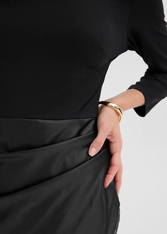 Lederimitat-Kleid mit Jersey-Oberteil, bonprix