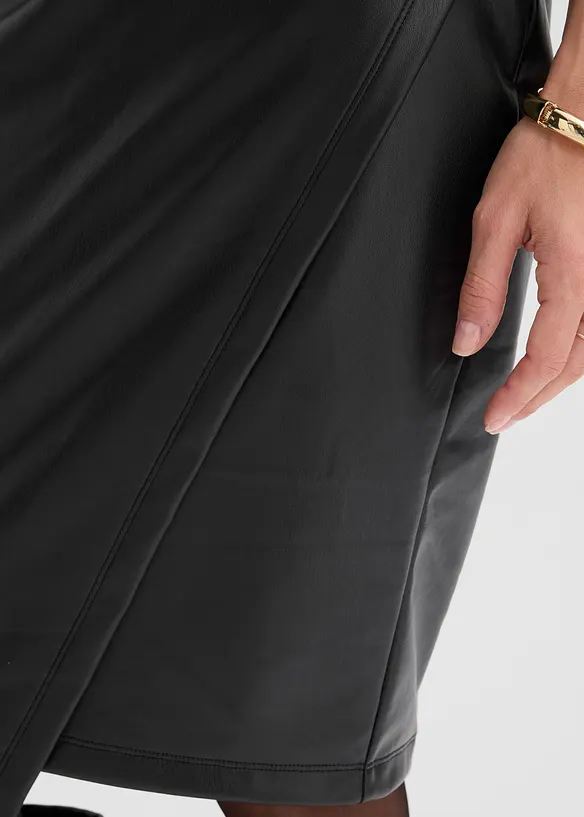 Lederimitat-Kleid mit Jersey-Oberteil, bonprix