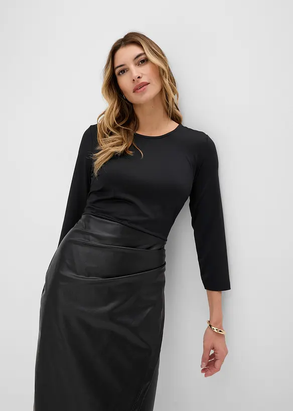 Lederimitat-Kleid mit Jersey-Oberteil, bonprix