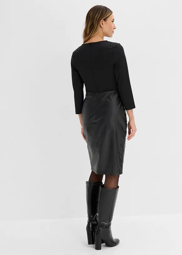 Lederimitat-Kleid mit Jersey-Oberteil, bonprix