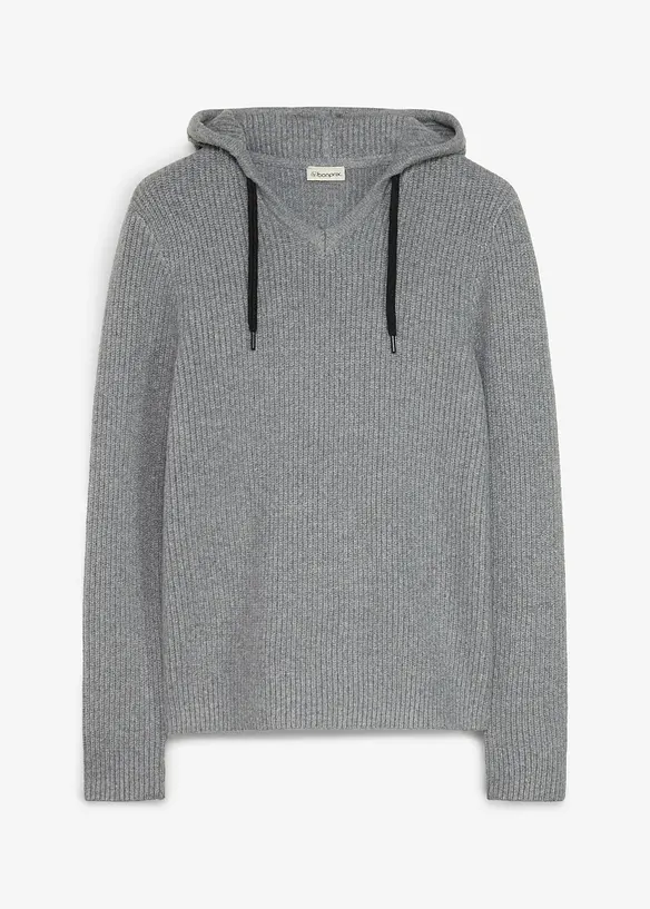 Sweat-shirt &agrave; capuche douillet en maille c&ocirc;tel&eacute;e, Regular Fit, bonprix