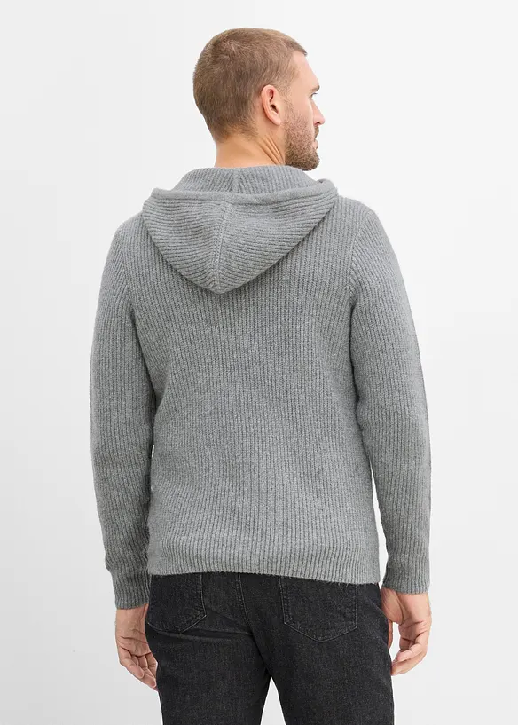 Sweat-shirt &agrave; capuche douillet en maille c&ocirc;tel&eacute;e, Regular Fit, bonprix
