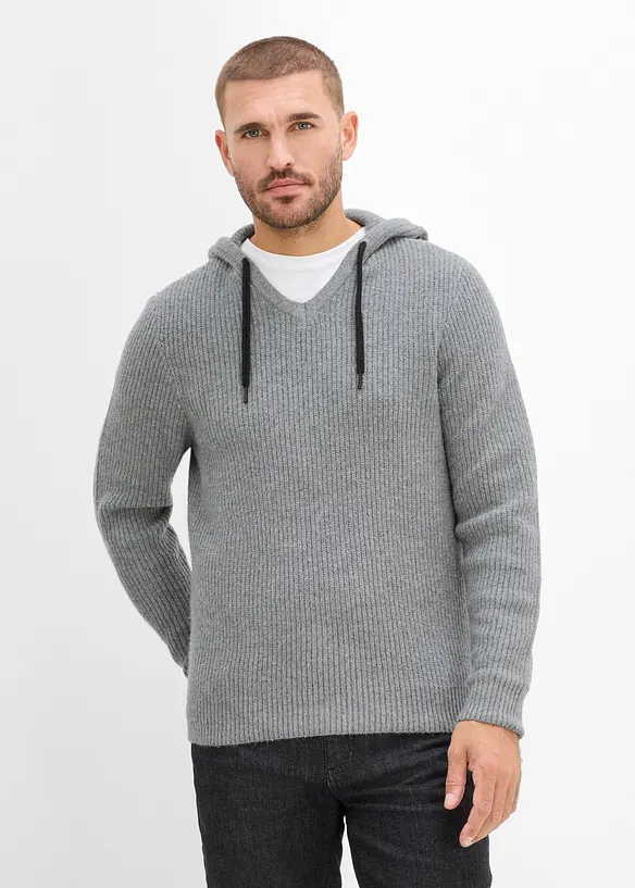 Sweat-shirt &agrave; capuche douillet en maille c&ocirc;tel&eacute;e, Regular Fit, bonprix