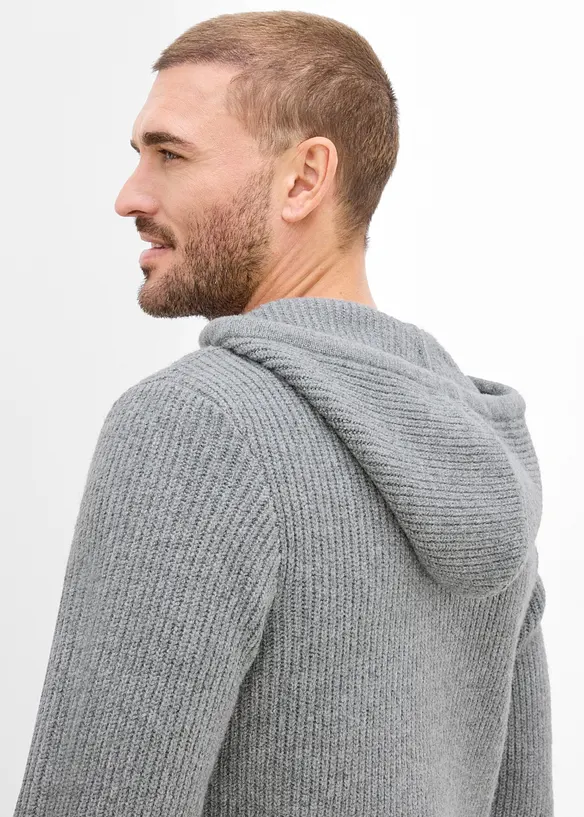 Sweat-shirt &agrave; capuche douillet en maille c&ocirc;tel&eacute;e, Regular Fit, bonprix