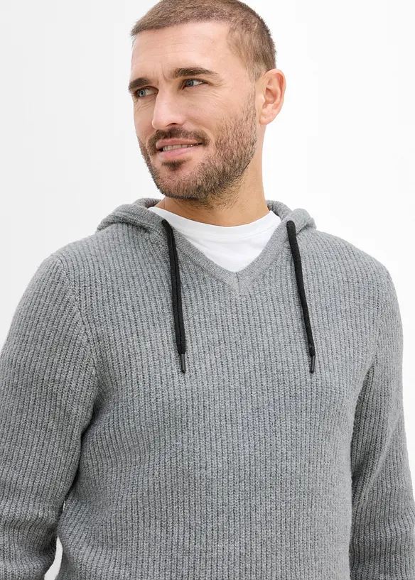 Sweat-shirt &agrave; capuche douillet en maille c&ocirc;tel&eacute;e, Regular Fit, bonprix