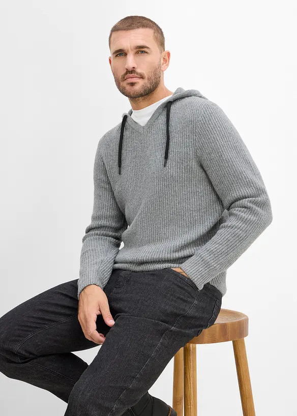 Sweat-shirt &agrave; capuche douillet en maille c&ocirc;tel&eacute;e, Regular Fit, bonprix