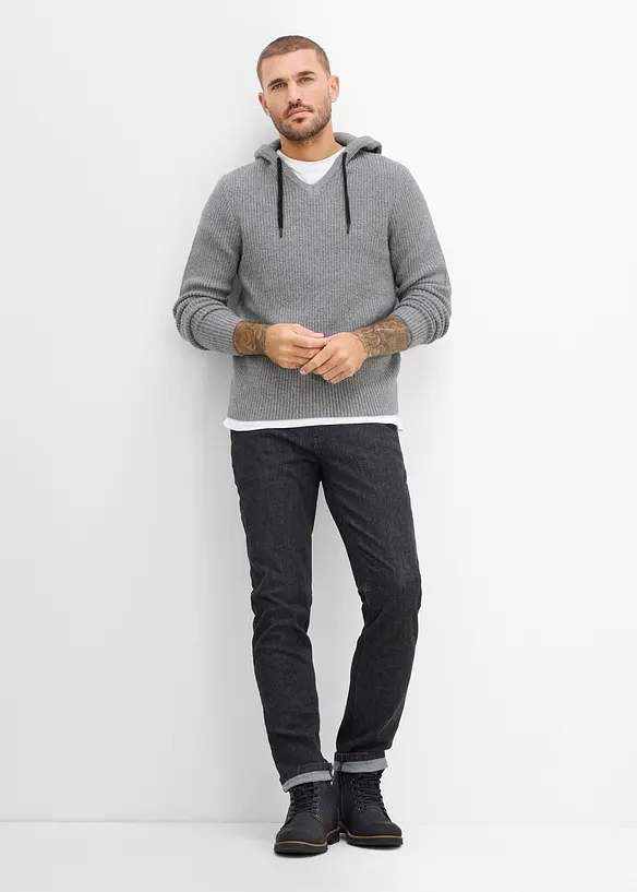 Sweat-shirt &agrave; capuche douillet en maille c&ocirc;tel&eacute;e, Regular Fit, bonprix