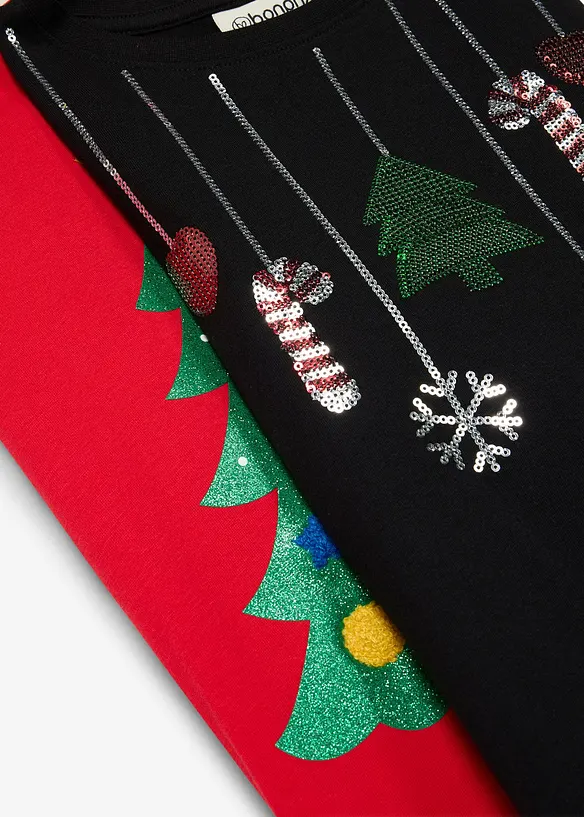 Lot de 2&nbsp;T-shirts manches longues &agrave; motifs de No&euml;l, bonprix