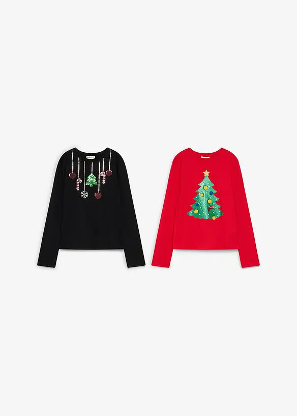 Lot de 2&nbsp;T-shirts manches longues &agrave; motifs de No&euml;l, bonprix