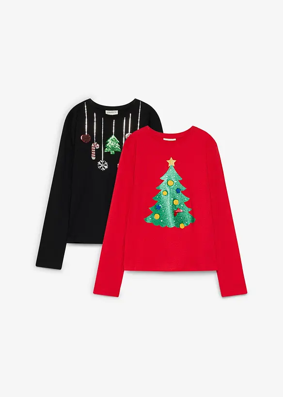 Lot de 2&nbsp;T-shirts manches longues &agrave; motifs de No&euml;l, bonprix