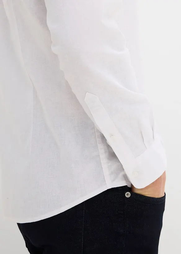 Chemise manches longues en lin m&eacute;lang&eacute; rafra&icirc;chissant, coupe moderne, bonprix