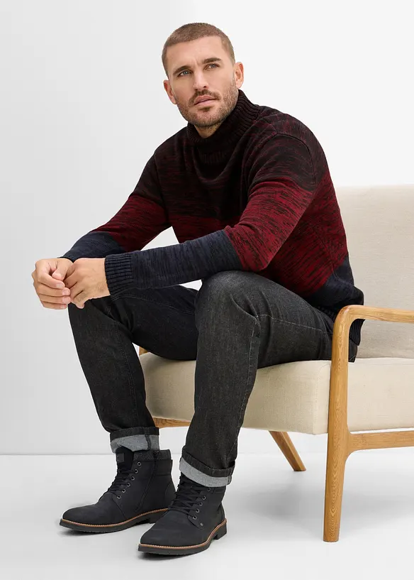 Pull col roul&eacute; en coton m&eacute;lang&eacute; doux, bonprix