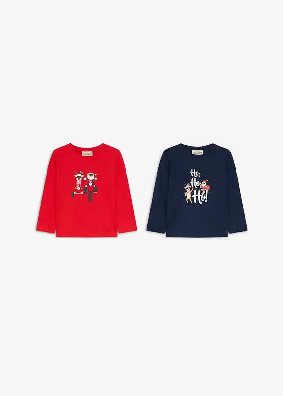 Lot de 2&nbsp;T-shirts manches longues de No&euml;l, 100% coton, bonprix