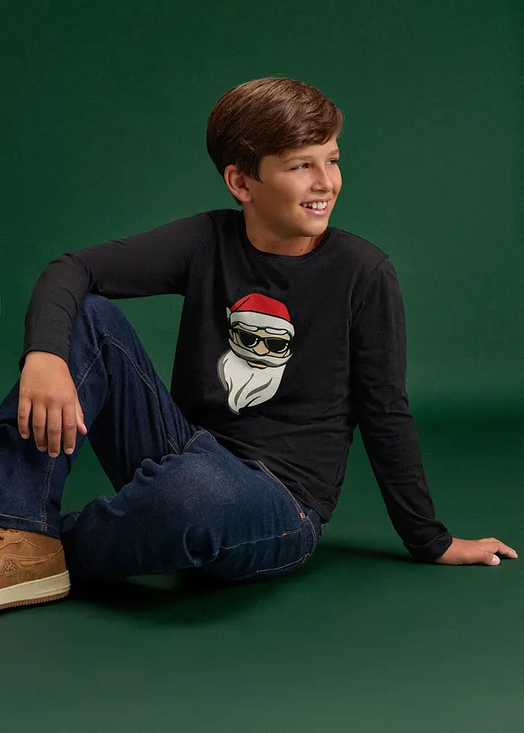 T-shirt manches longues de No&euml;l en coton, bonprix