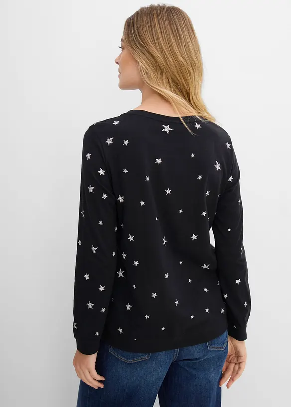 T-shirt coton imprim&eacute;, manches longues, bonprix