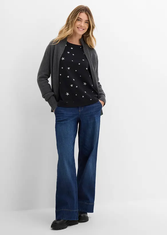 T-shirt coton imprim&eacute;, manches longues, bonprix