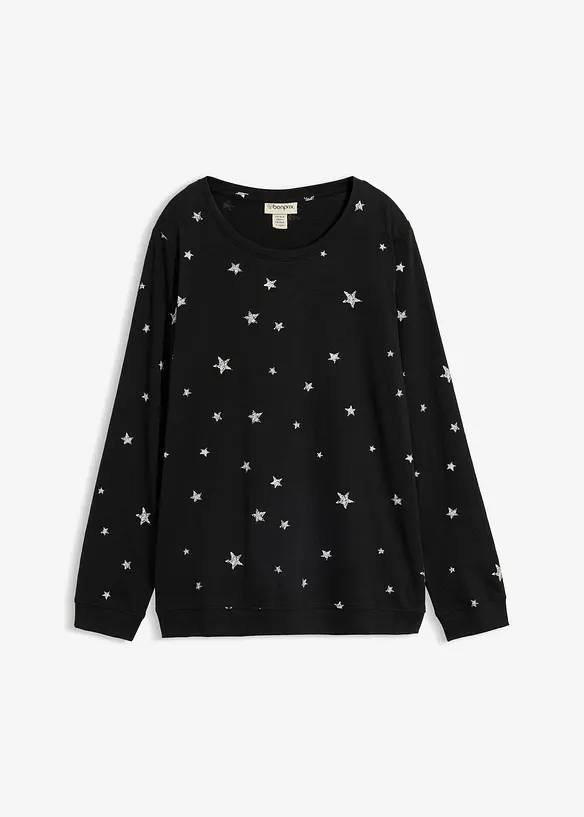 T-shirt coton imprim&eacute;, manches longues, bonprix