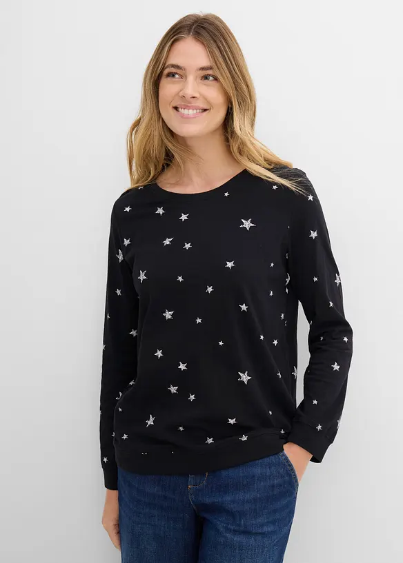 T-shirt coton imprim&eacute;, manches longues, bonprix