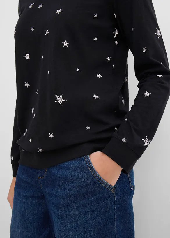T-shirt coton imprim&eacute;, manches longues, bonprix
