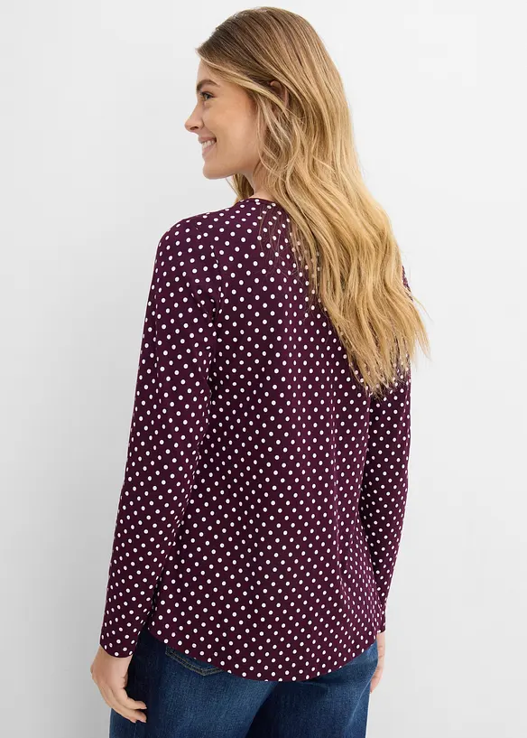 T-shirt manches longues &agrave; pois et fentes lat&eacute;rales, bonprix