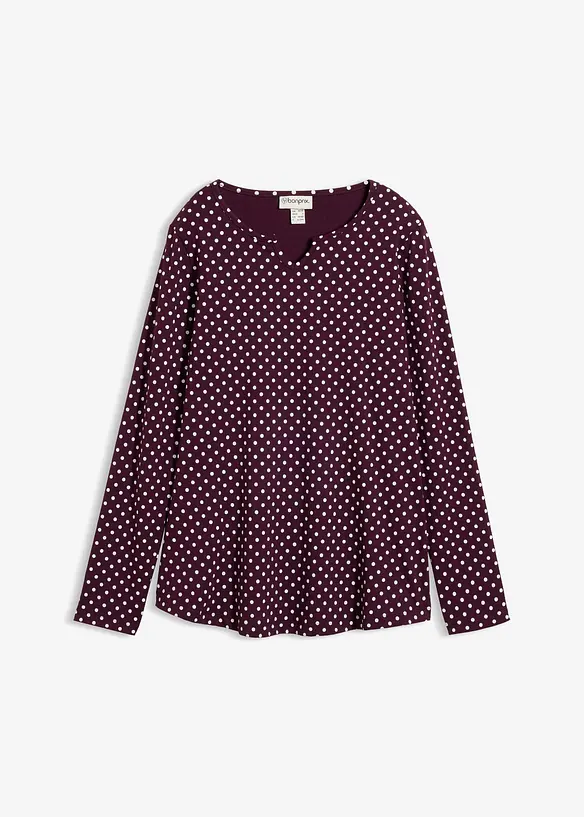 T-shirt manches longues &agrave; pois et fentes lat&eacute;rales, bonprix