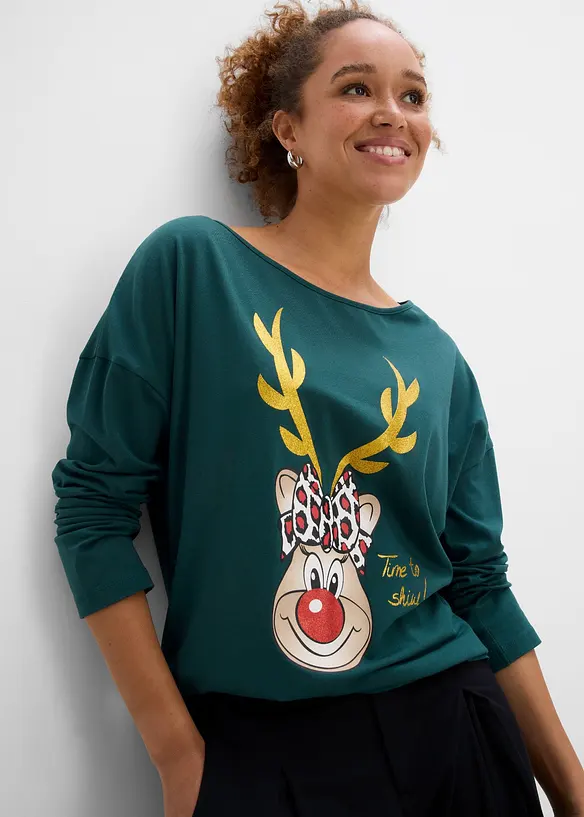 Off-Shoulder-Shirt mit Weihnachtsmotiv, bonprix