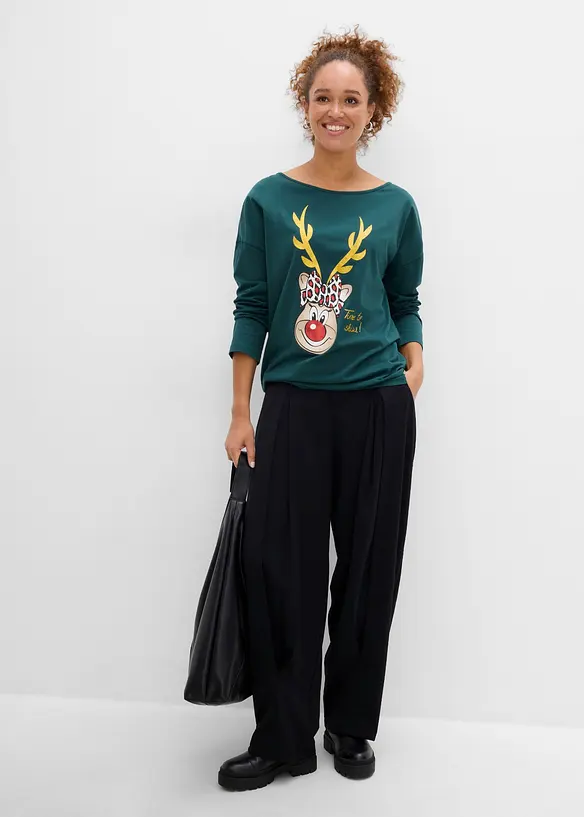 Off-Shoulder-Shirt mit Weihnachtsmotiv, bonprix