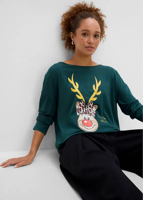 Off-Shoulder-Shirt mit Weihnachtsmotiv, bonprix